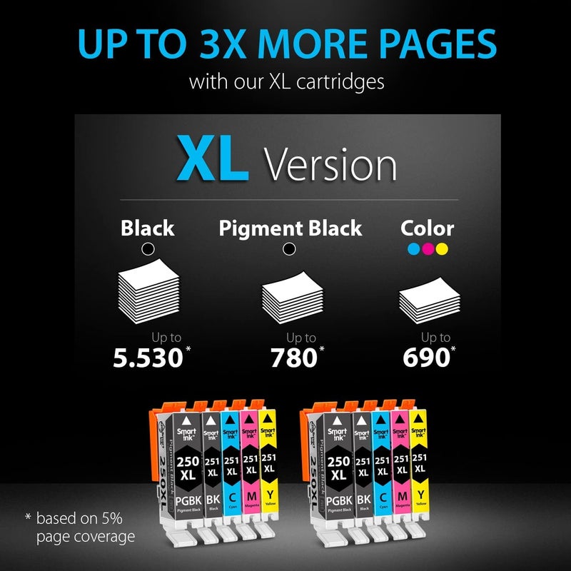 Smart Ink Compatible Ink Cartridges Replacement for Canon PIXMA PGI 250XL CLI 251XL PGI 250 CLI 251 (2 PGBK & 8 Black/C/M/Y 10 Combo Pack) for Canon MX920 MX922 iP7220 iX6820 MG5420 MG6620 MG5520 - Image 5